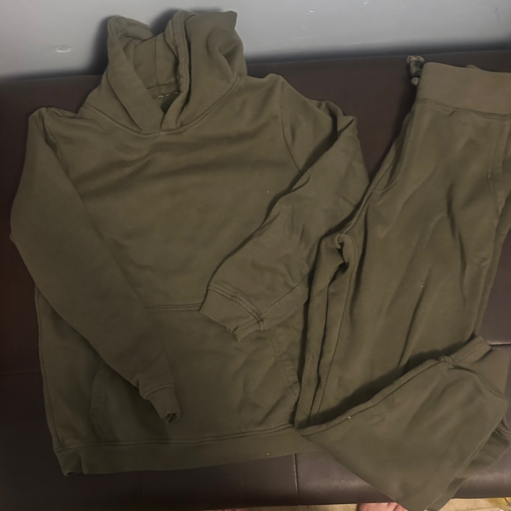 Kids Olive Green Matching Hoodie and Pants Set